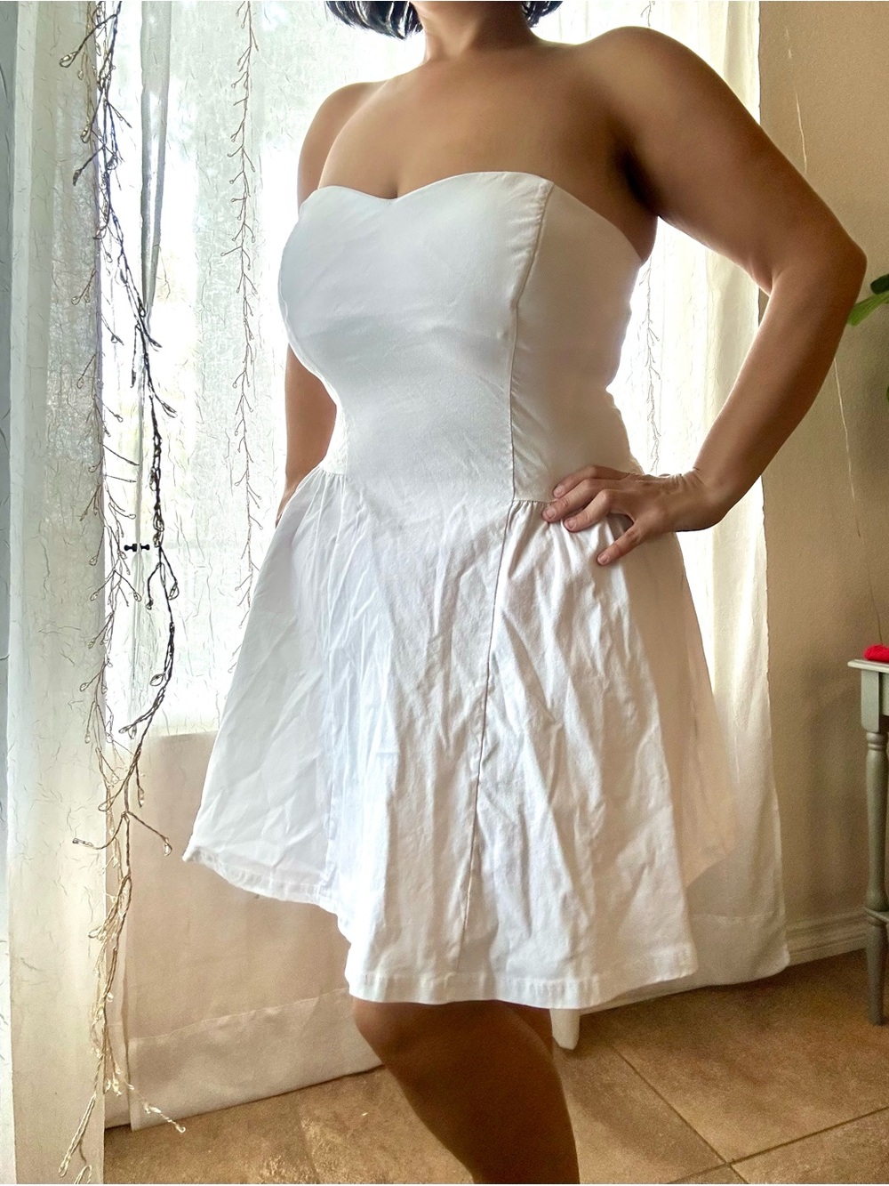 Strapless White Fit-and-Flare Dress